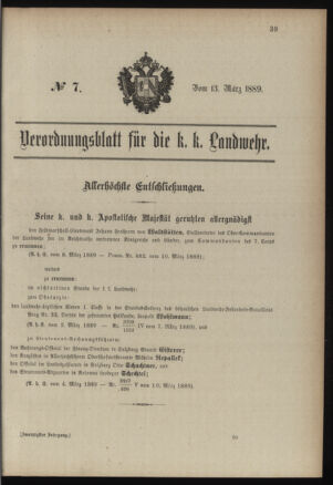 Verordnungsblatt für die Kaiserlich-Königliche Landwehr 18890313 Seite: 1