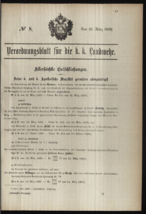 Verordnungsblatt für die Kaiserlich-Königliche Landwehr 18890329 Seite: 1