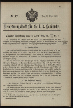 Verordnungsblatt für die Kaiserlich-Königliche Landwehr 18890420 Seite: 33