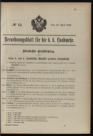 Verordnungsblatt für die Kaiserlich-Königliche Landwehr 18890424 Seite: 1