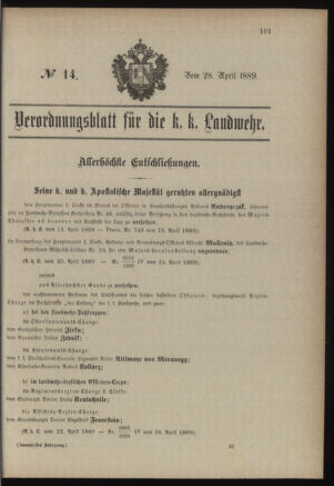 Verordnungsblatt für die Kaiserlich-Königliche Landwehr 18890428 Seite: 1