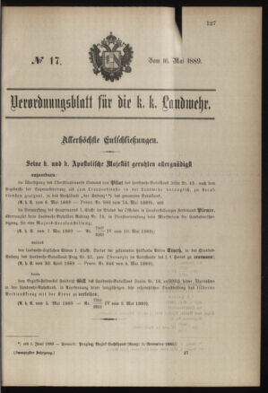 Verordnungsblatt für die Kaiserlich-Königliche Landwehr 18890516 Seite: 1