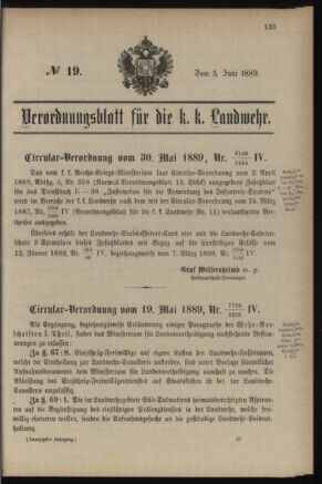 Verordnungsblatt für die Kaiserlich-Königliche Landwehr 18890605 Seite: 1