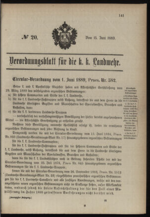 Verordnungsblatt für die Kaiserlich-Königliche Landwehr 18890615 Seite: 1