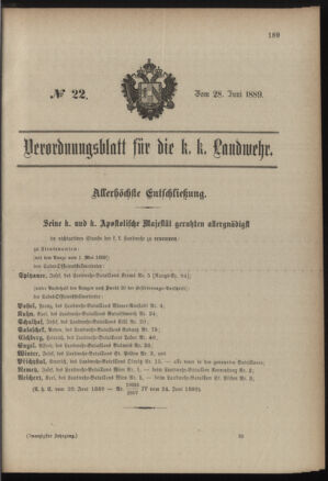 Verordnungsblatt für die Kaiserlich-Königliche Landwehr 18890628 Seite: 1