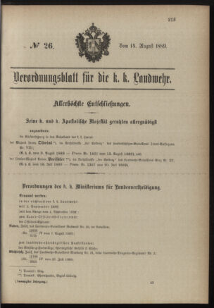 Verordnungsblatt für die Kaiserlich-Königliche Landwehr 18890814 Seite: 1