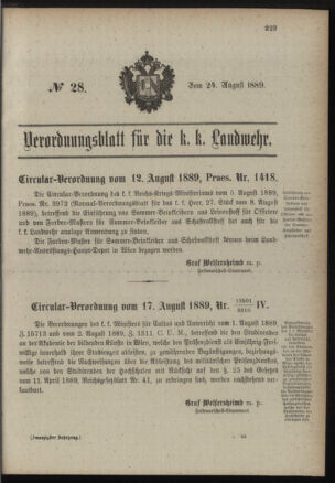 Verordnungsblatt für die Kaiserlich-Königliche Landwehr 18890824 Seite: 1