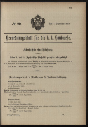 Verordnungsblatt für die Kaiserlich-Königliche Landwehr 18890907 Seite: 1