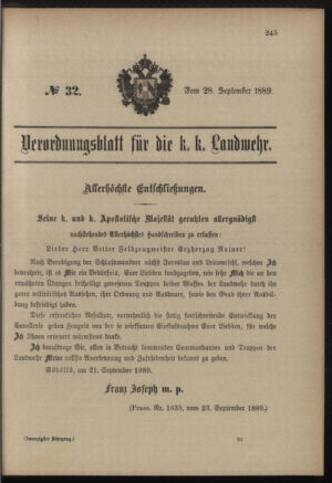 Verordnungsblatt für die Kaiserlich-Königliche Landwehr 18890928 Seite: 1