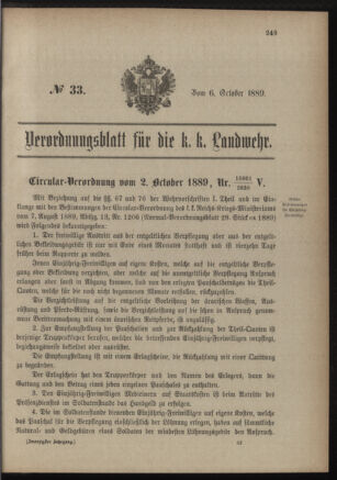 Verordnungsblatt für die Kaiserlich-Königliche Landwehr 18891006 Seite: 1