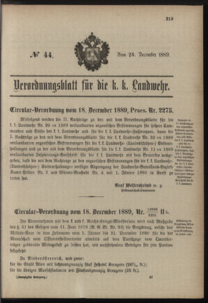 Verordnungsblatt für die Kaiserlich-Königliche Landwehr 18891224 Seite: 7