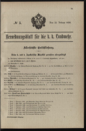 Verordnungsblatt für die Kaiserlich-Königliche Landwehr 18900225 Seite: 1