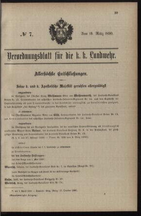 Verordnungsblatt für die Kaiserlich-Königliche Landwehr 18900314 Seite: 1