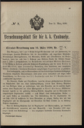 Verordnungsblatt für die Kaiserlich-Königliche Landwehr 18900321 Seite: 1