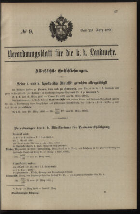 Verordnungsblatt für die Kaiserlich-Königliche Landwehr 18900329 Seite: 1