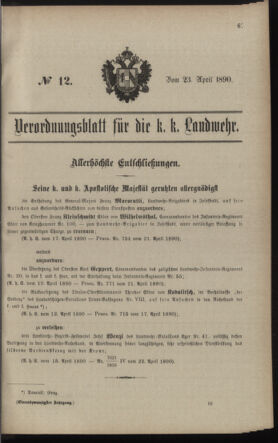 Verordnungsblatt für die Kaiserlich-Königliche Landwehr 18900423 Seite: 1