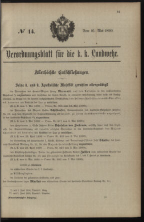 Verordnungsblatt für die Kaiserlich-Königliche Landwehr 18900516 Seite: 1