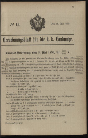 Verordnungsblatt für die Kaiserlich-Königliche Landwehr 18900516 Seite: 7