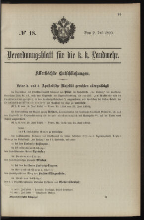 Verordnungsblatt für die Kaiserlich-Königliche Landwehr 18900702 Seite: 1