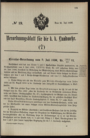 Verordnungsblatt für die Kaiserlich-Königliche Landwehr 18900716 Seite: 1