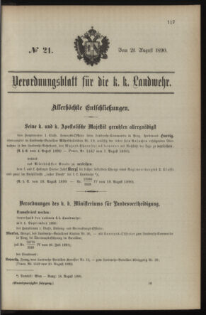 Verordnungsblatt für die Kaiserlich-Königliche Landwehr 18900821 Seite: 1