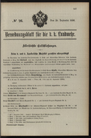 Verordnungsblatt für die Kaiserlich-Königliche Landwehr 18900928 Seite: 1