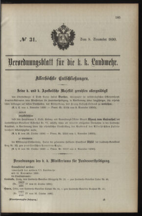 Verordnungsblatt für die Kaiserlich-Königliche Landwehr 18901108 Seite: 1