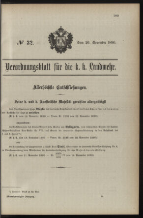 Verordnungsblatt für die Kaiserlich-Königliche Landwehr 18901126 Seite: 1