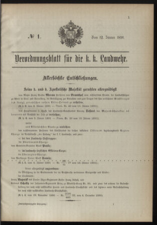 Verordnungsblatt für die Kaiserlich-Königliche Landwehr 18910112 Seite: 1