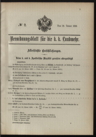 Verordnungsblatt für die Kaiserlich-Königliche Landwehr 18910121 Seite: 1