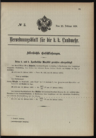 Verordnungsblatt für die Kaiserlich-Königliche Landwehr 18910225 Seite: 1