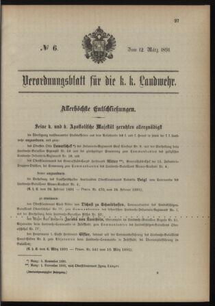 Verordnungsblatt für die Kaiserlich-Königliche Landwehr 18910312 Seite: 1