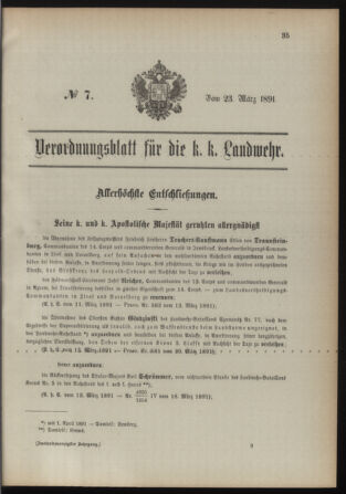 Verordnungsblatt für die Kaiserlich-Königliche Landwehr 18910323 Seite: 1