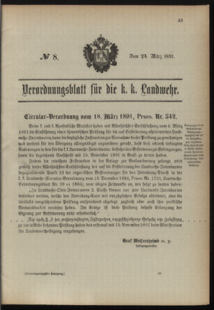 Verordnungsblatt für die Kaiserlich-Königliche Landwehr 18910324 Seite: 1