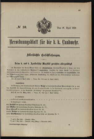 Verordnungsblatt für die Kaiserlich-Königliche Landwehr 18910414 Seite: 1