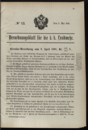 Verordnungsblatt für die Kaiserlich-Königliche Landwehr 18910502 Seite: 1