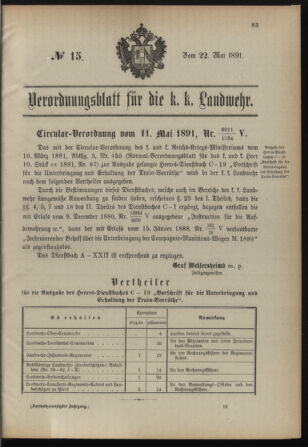 Verordnungsblatt für die Kaiserlich-Königliche Landwehr 18910522 Seite: 1