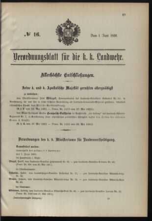 Verordnungsblatt für die Kaiserlich-Königliche Landwehr 18910601 Seite: 1