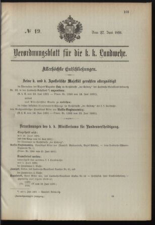 Verordnungsblatt für die Kaiserlich-Königliche Landwehr 18910627 Seite: 1