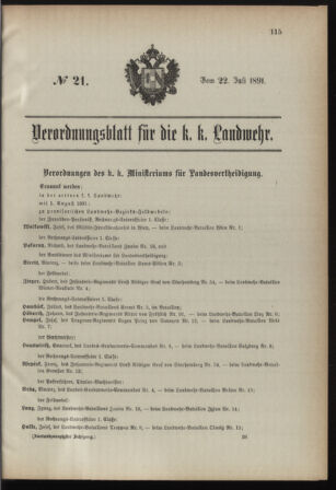 Verordnungsblatt für die Kaiserlich-Königliche Landwehr 18910722 Seite: 1