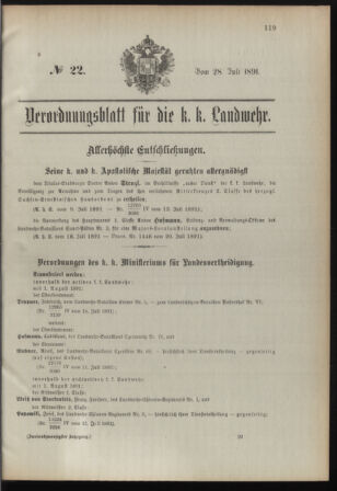 Verordnungsblatt für die Kaiserlich-Königliche Landwehr 18910728 Seite: 1