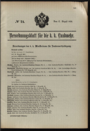 Verordnungsblatt für die Kaiserlich-Königliche Landwehr 18910817 Seite: 1