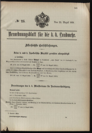 Verordnungsblatt für die Kaiserlich-Königliche Landwehr 18910825 Seite: 1