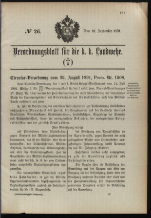 Verordnungsblatt für die Kaiserlich-Königliche Landwehr 18910910 Seite: 1