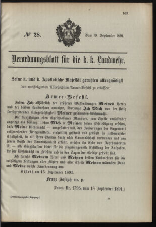 Verordnungsblatt für die Kaiserlich-Königliche Landwehr 18910919 Seite: 1