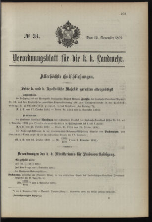 Verordnungsblatt für die Kaiserlich-Königliche Landwehr 18911112 Seite: 1