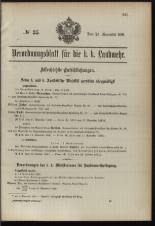 Verordnungsblatt für die Kaiserlich-Königliche Landwehr 18911125 Seite: 1