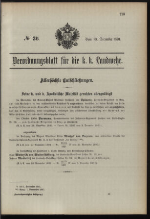 Verordnungsblatt für die Kaiserlich-Königliche Landwehr 18911210 Seite: 1