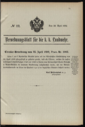 Verordnungsblatt für die Kaiserlich-Königliche Landwehr 18920429 Seite: 17