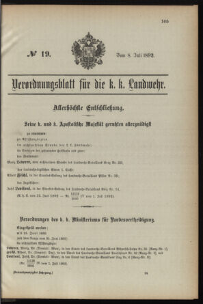 Verordnungsblatt für die Kaiserlich-Königliche Landwehr 18920708 Seite: 1